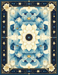 Floral Mandala Inspired Blue and Gold Design Rug