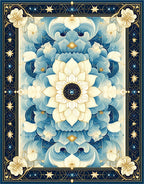 Floral Mandala Inspired Blue and Gold Design Rug
