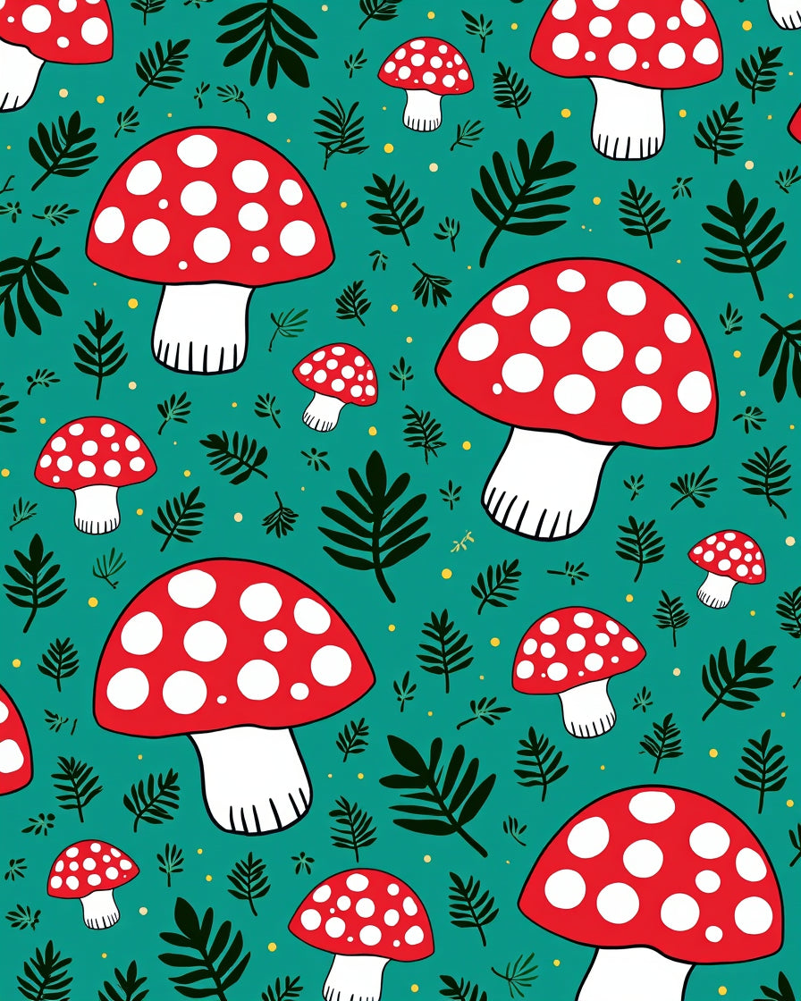 Whimsical Red White Mushroom Pattern Rug