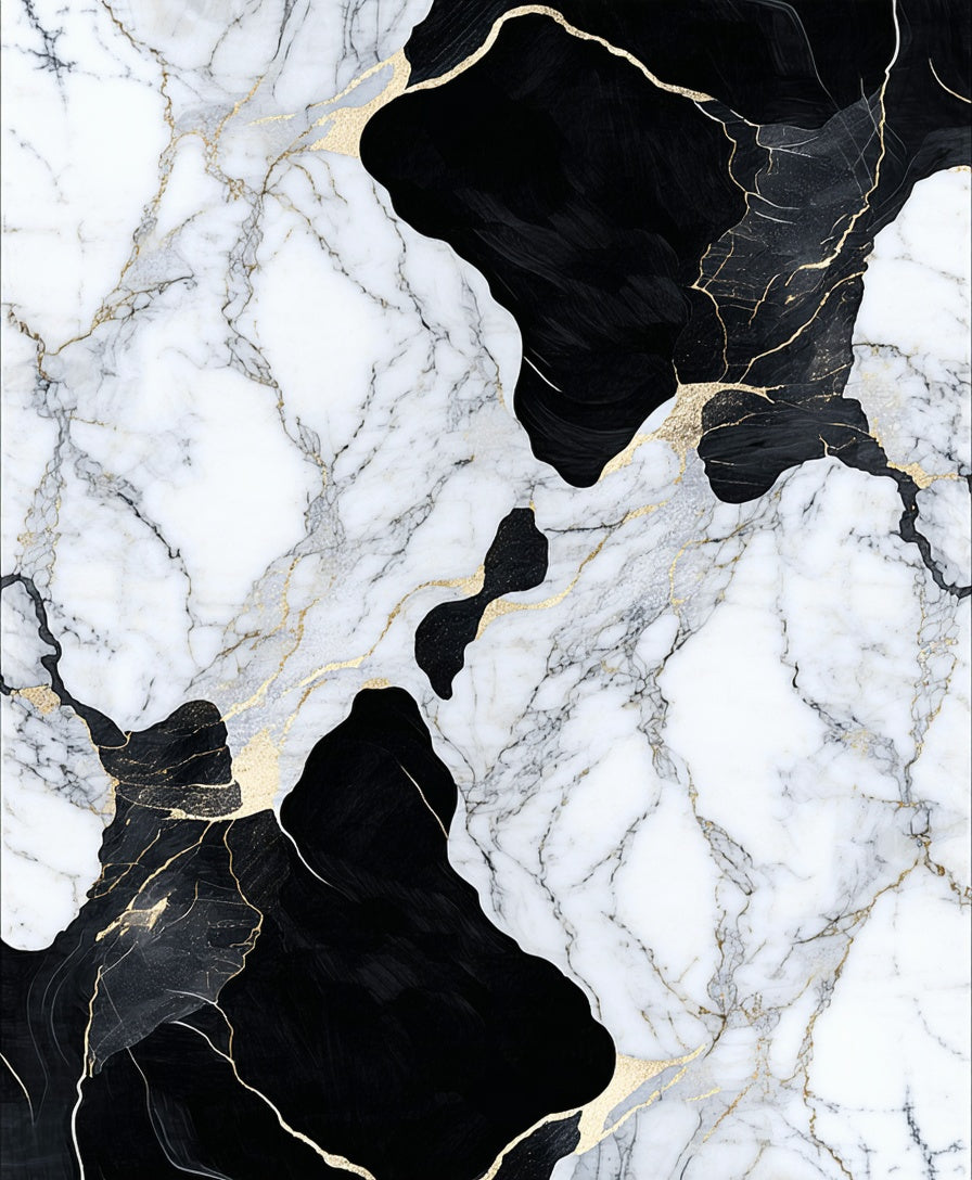 Abstract Marbled Black Gold Design Rug