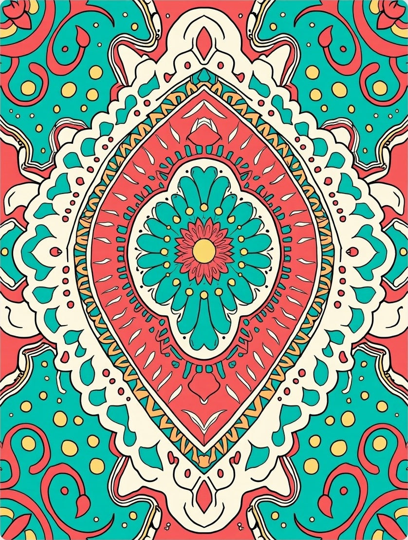 Vivid Floral Mandala Pattern Design Rug