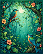 Vivid Bird Floral Jungle Scene Rug