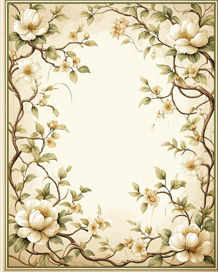 Elegant Floral Vine Botanical Motif Rug