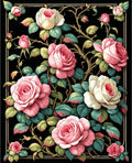 Vintage Rose Floral Black Pattern Rug