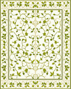 Green Vine Floral Intricate Border Rug