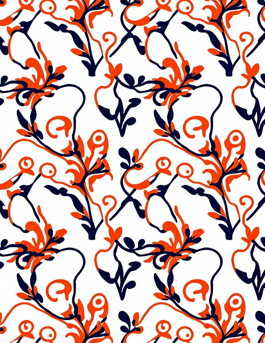 Bold Orange Blue Floral Swirl Rug