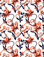 Bold Orange Blue Floral Swirl Rug