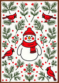 Charming Snowman Red Cardinal Folklore Rug