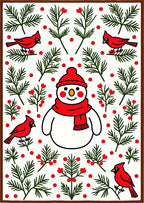 Charming Snowman Red Cardinal Folklore Rug