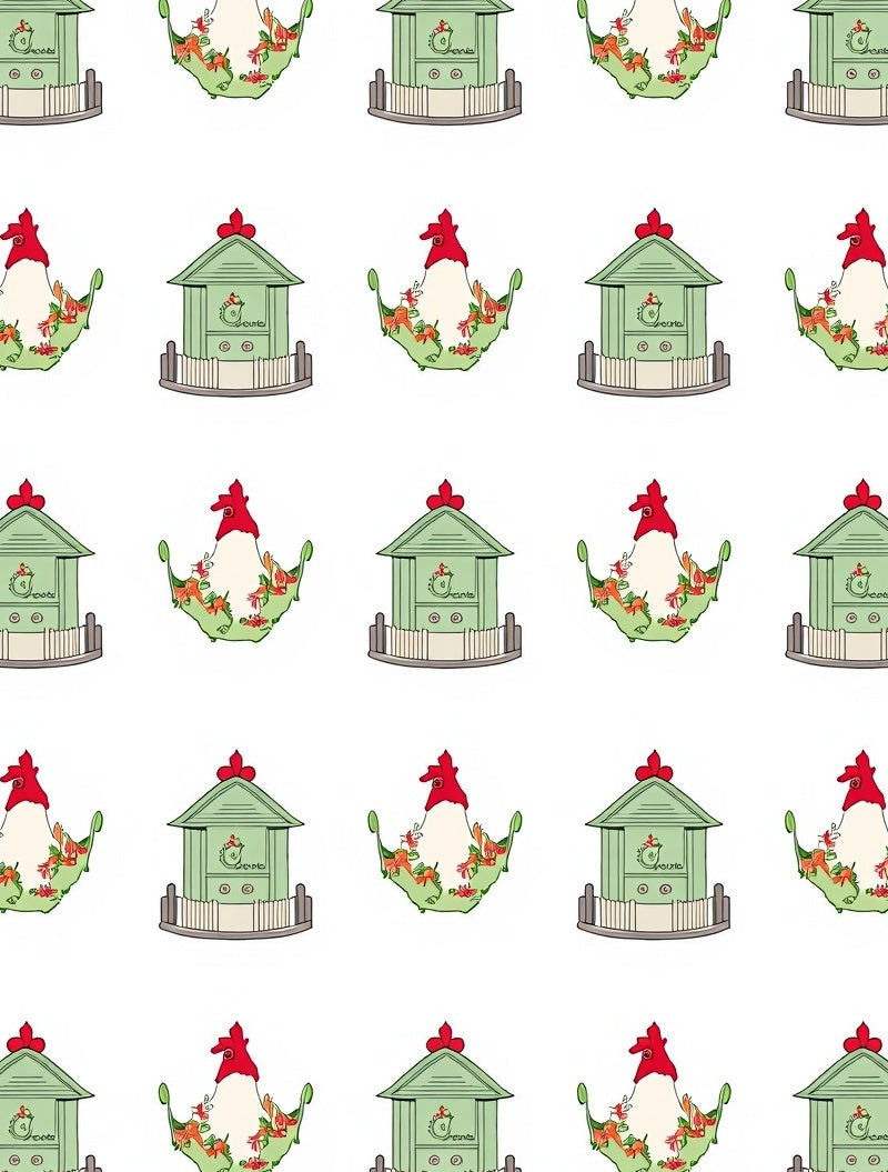 Green Chicken Coop Floral Whimsical Rug