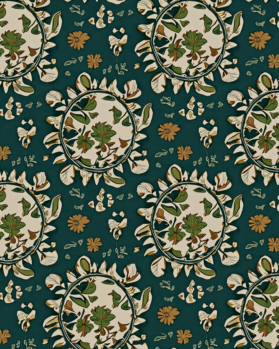 Emerald Floral Medallion Pattern Rug