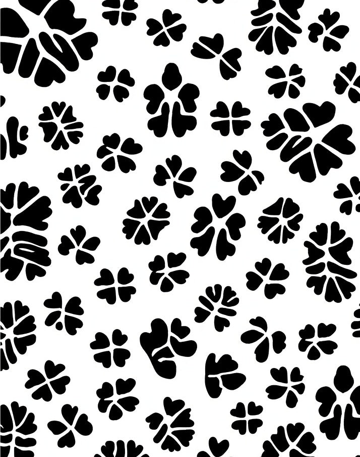 Bold Floral Motif Black White Rug