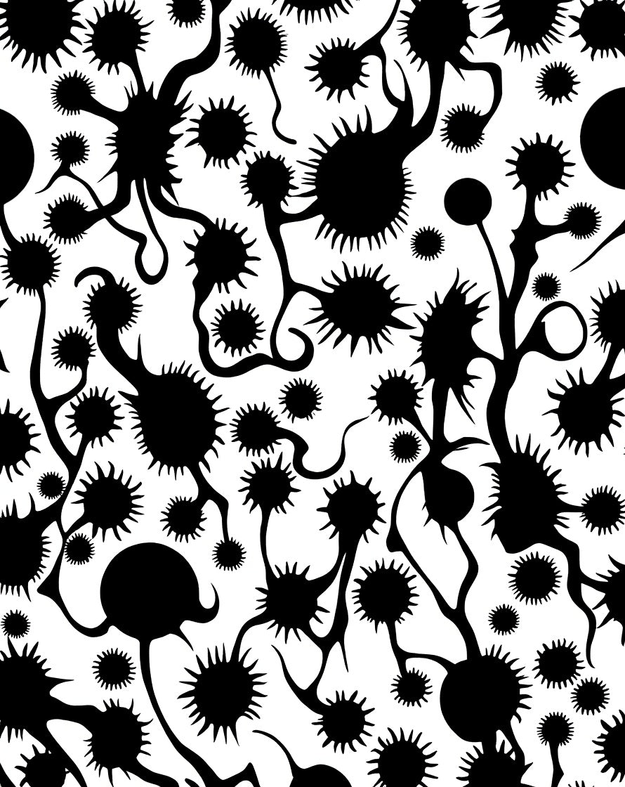 Abstract Black Spiky Organic Pattern Rug
