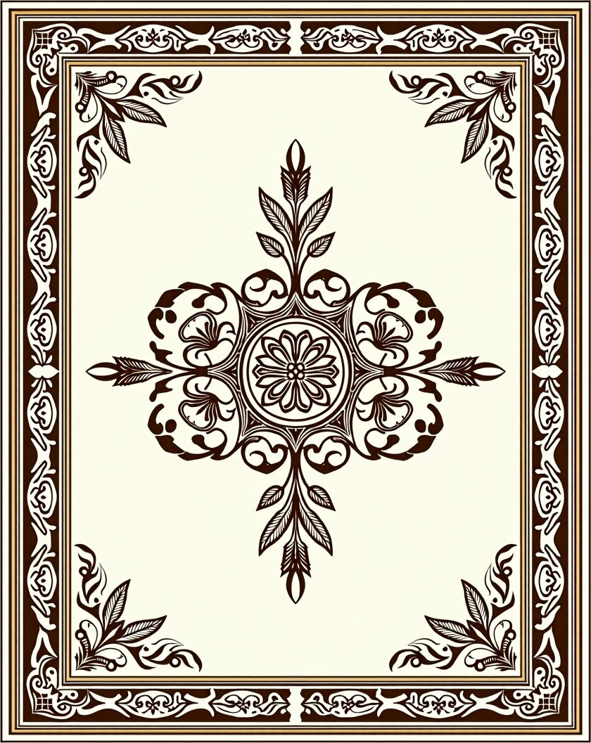 Ornate Floral Medallion Border Design Rug