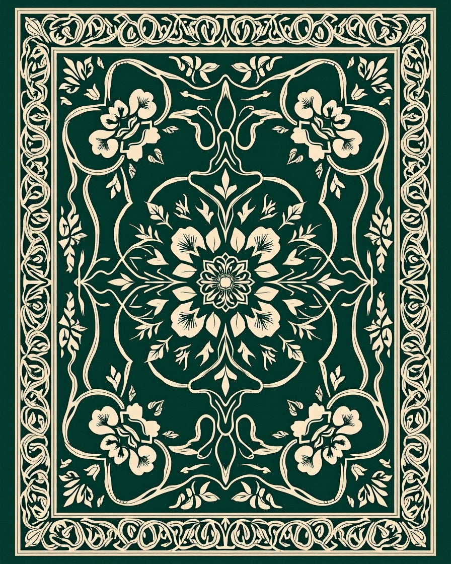Elegant Floral Scroll Border Patterned Rug