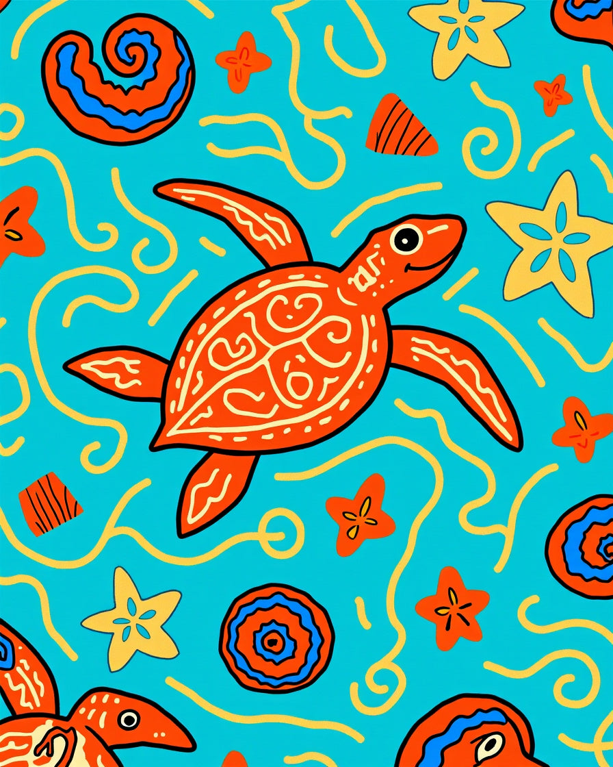 Bright Orange Turtle Nautical Pattern Rug