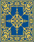 Royal Blue Golden Floral Scrollwork Rug