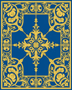 Royal Blue Golden Floral Scrollwork Rug