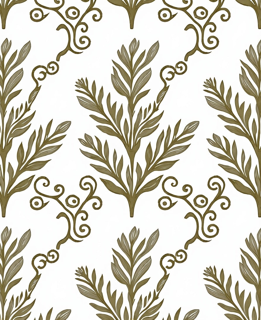 Olive Branch Scrollwork Nature Pattern Rug