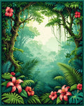 Lush Tropical Hibiscus Forest Scene Rug