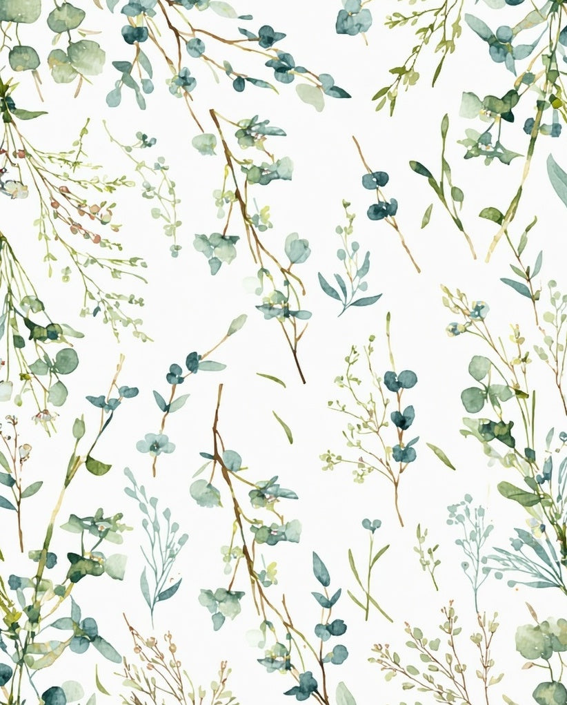 Watercolor Botanical Branch Pattern Rug