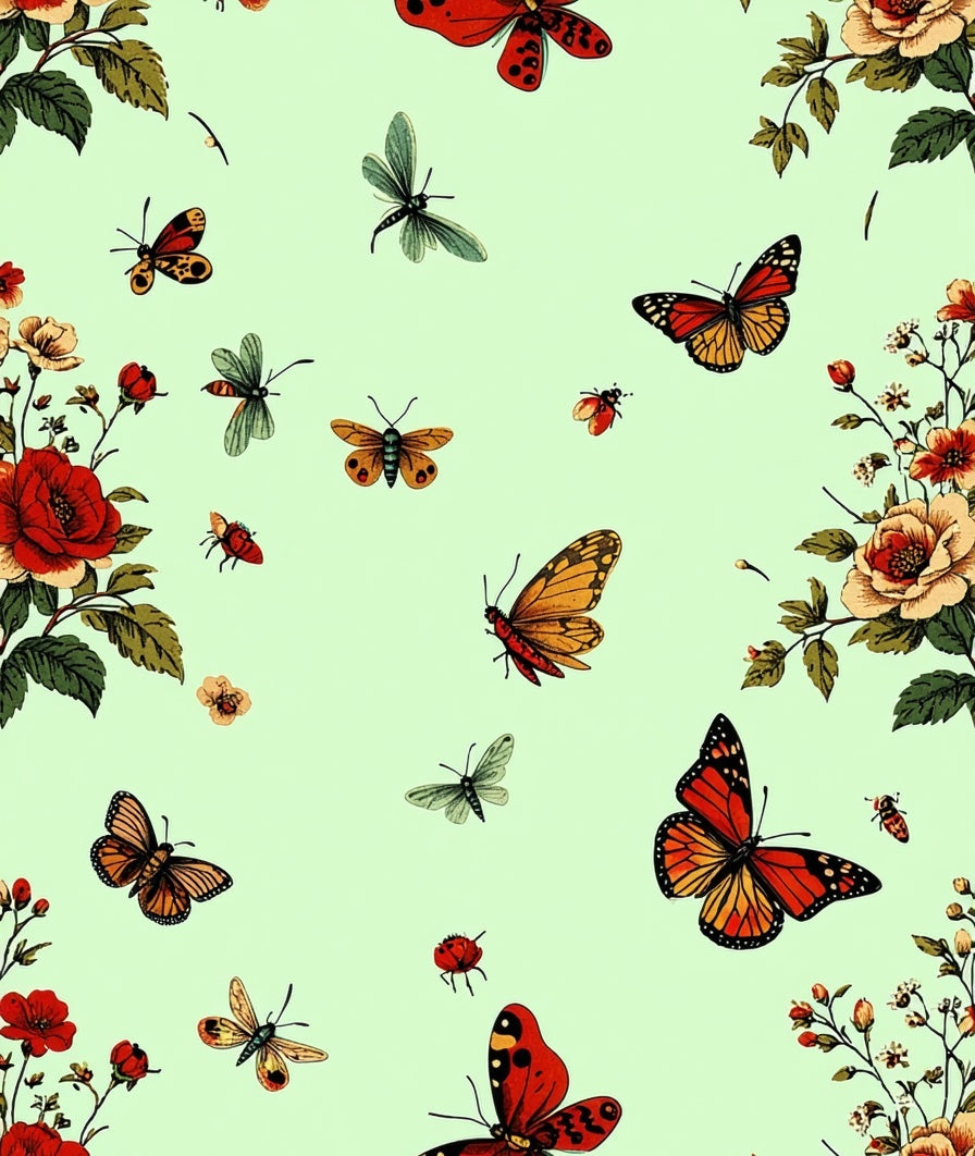 Vintage Butterflies and Floral Pattern Rug