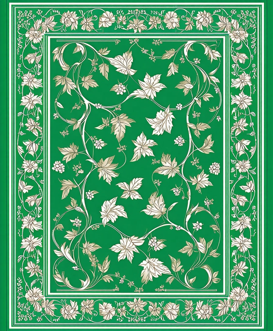 Green Floral Vine Pattern Rug