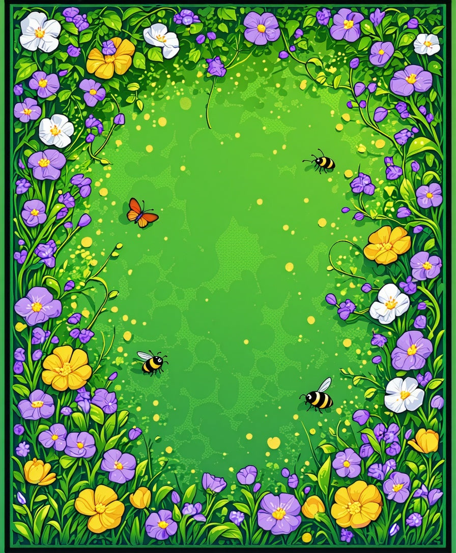Whimsical Meadow Garden Floral Design Rug