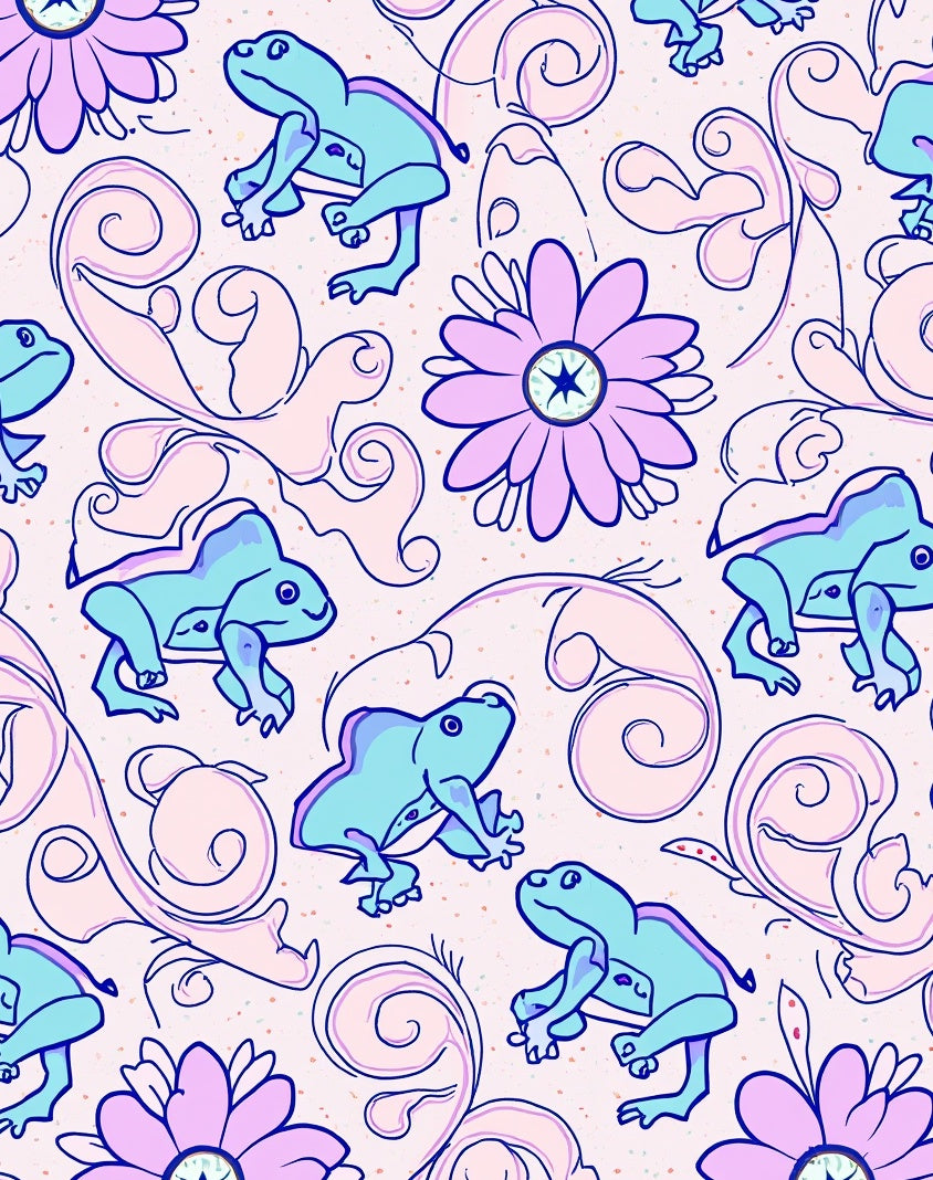 Whimsical Frogs Floral Swirls Pattern Rug