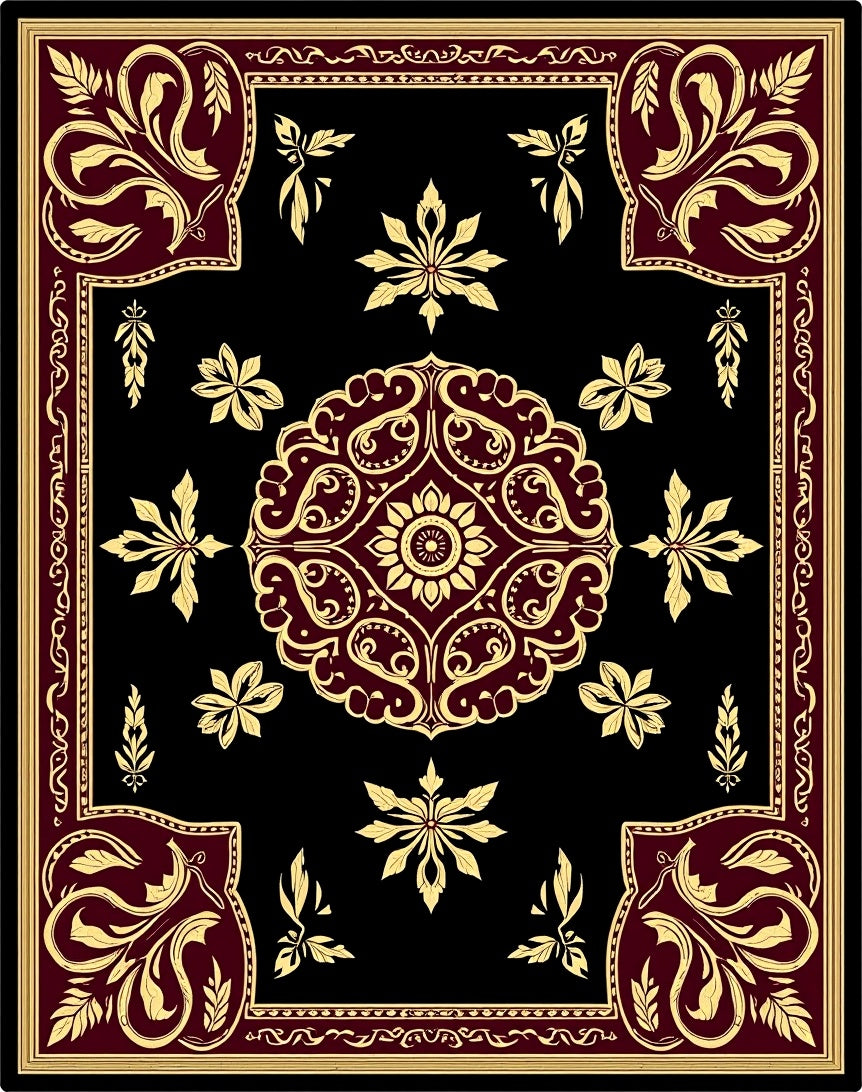 Burgundy and Gold Floral Medallion Rug