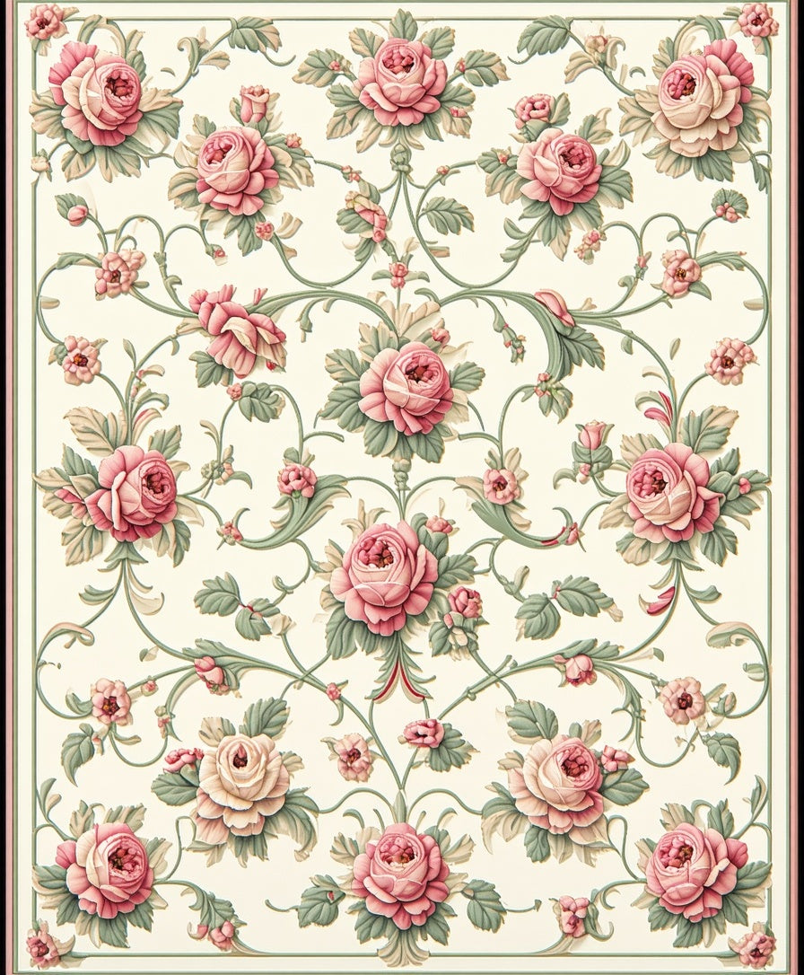 Vintage Floral Garden Scroll Pattern Rug