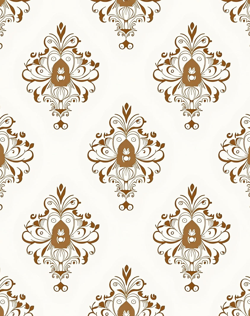 Ornate Brown Damask Pattern Rug