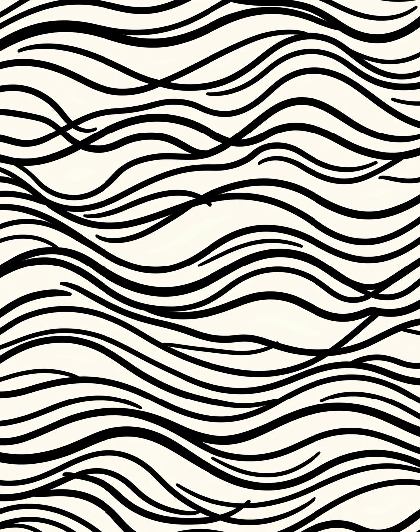 Black And White Wavy Lines Design Rug