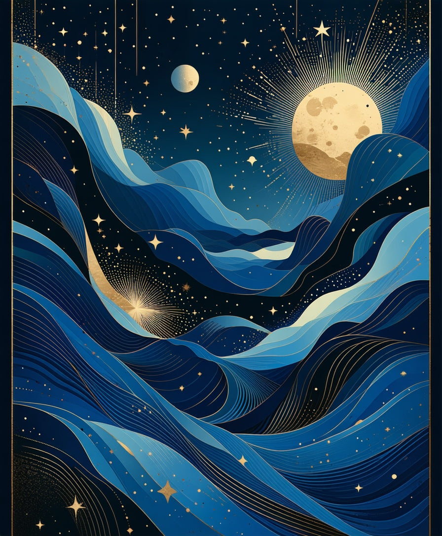 Celestial Wave Abstract Blue Gold Rug
