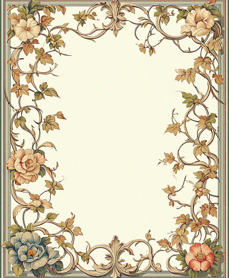 Ornate Floral and Vine Scrollwork Design Rug