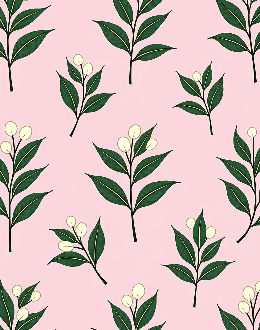 Soft Pink Botanical Leaf Branch Rug