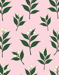 Soft Pink Botanical Leaf Branch Rug