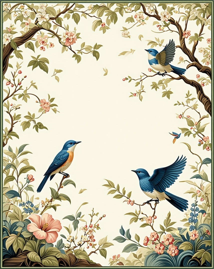 Nature Birds Floral Branches Design Rug