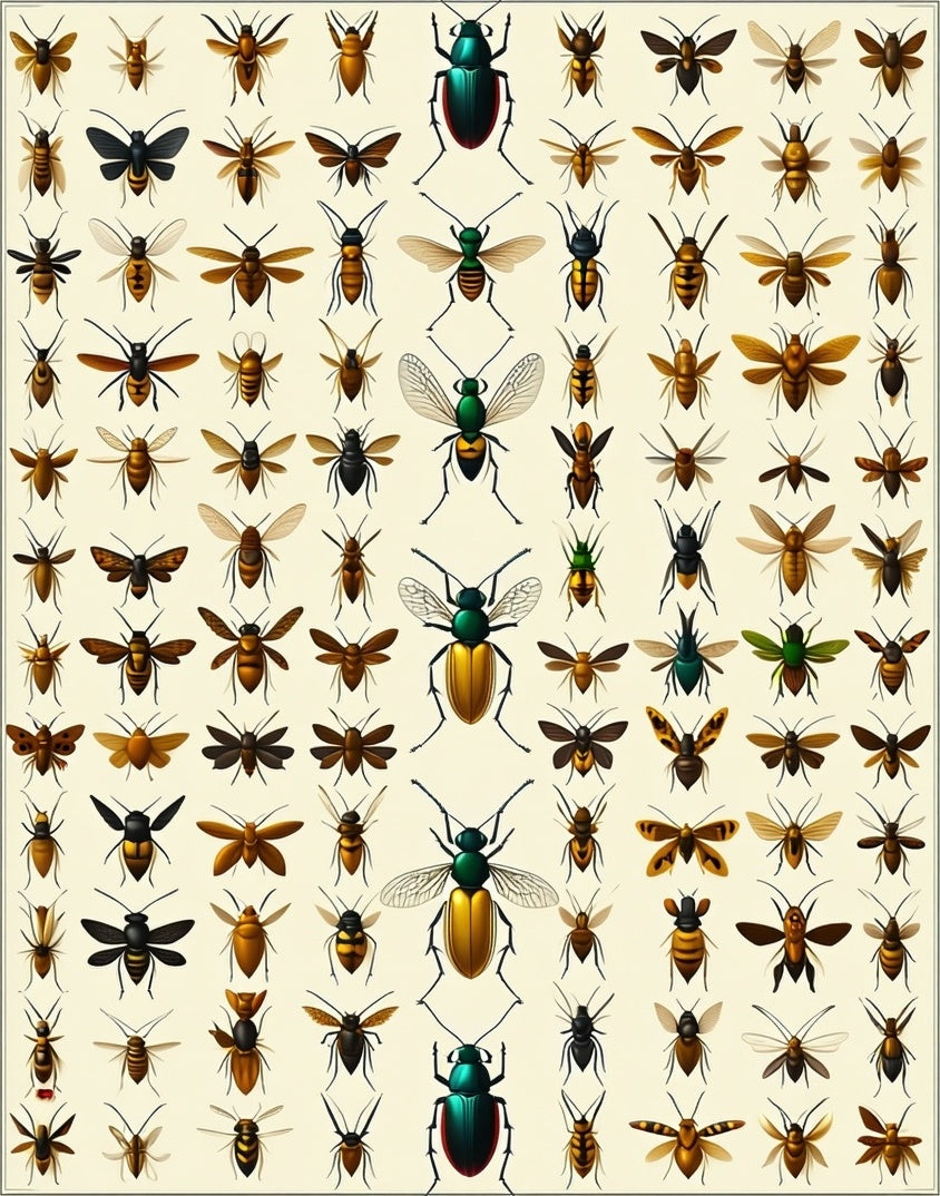 Insect Collage Vintage Botanical Design Rug