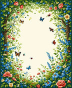 Floral Garden With Butterflies Whimsical Design Rug