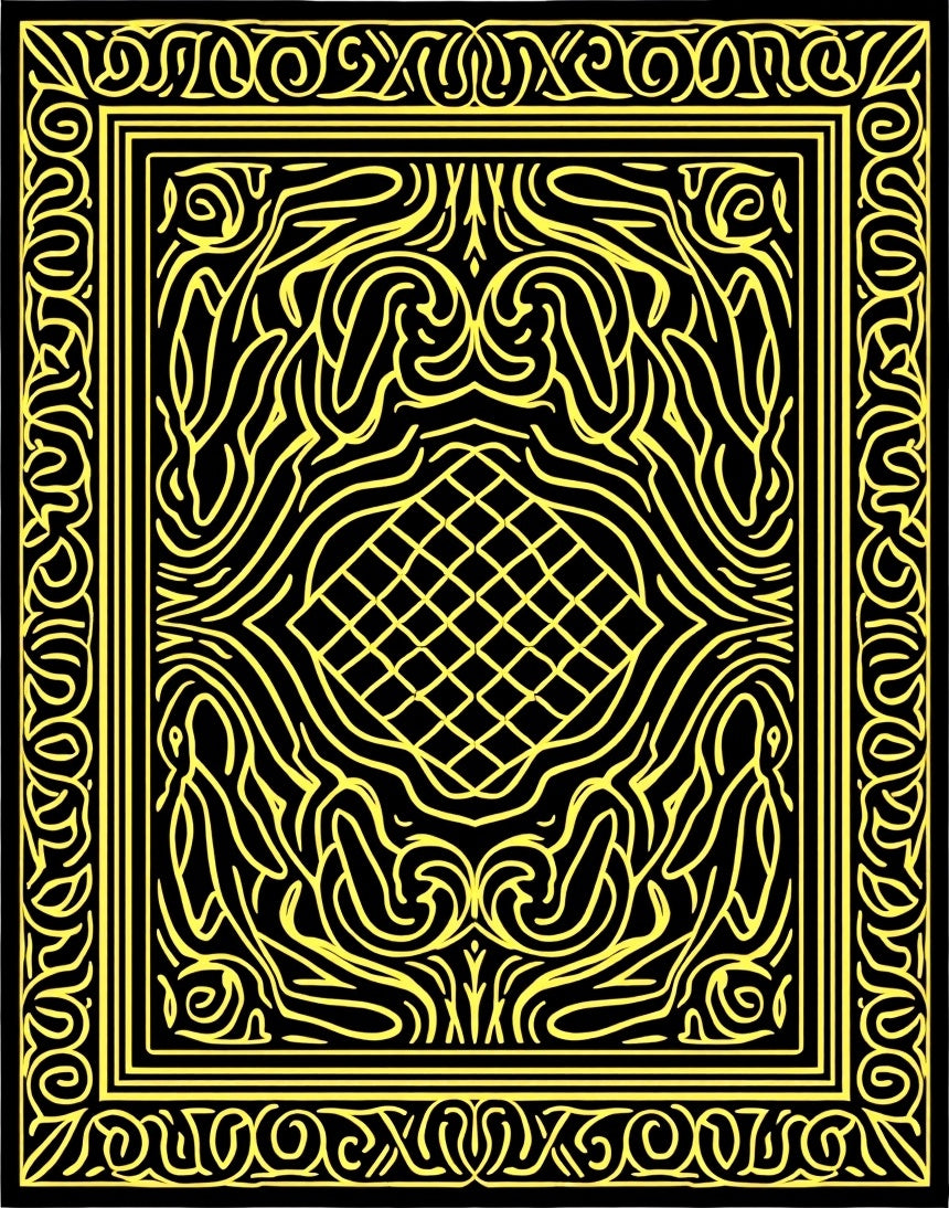 Intricate Yellow Line Abstract Pattern Rug