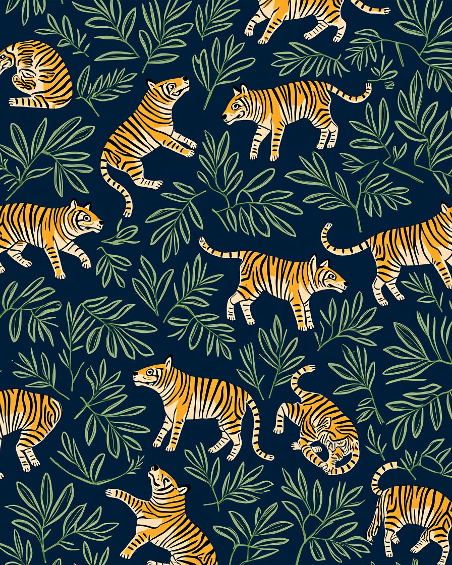 Whimsical Tigers Botanical Art Rug