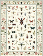 Whimsical Insect Floral Border Design Rug