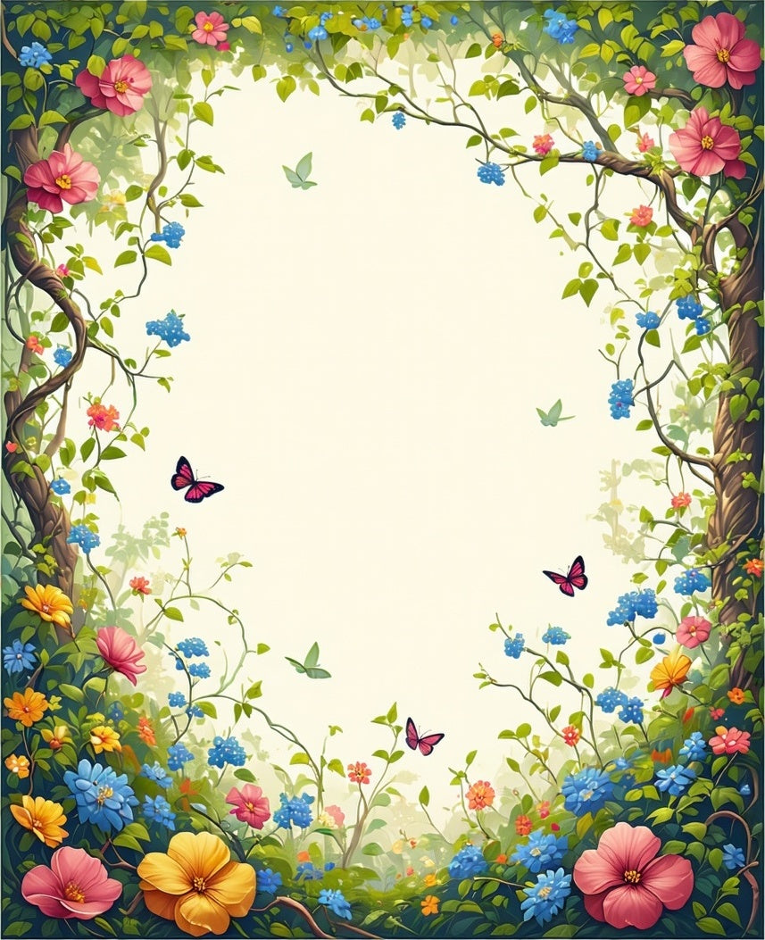 Vibrant Floral Canopy And Butterfly Border Rug