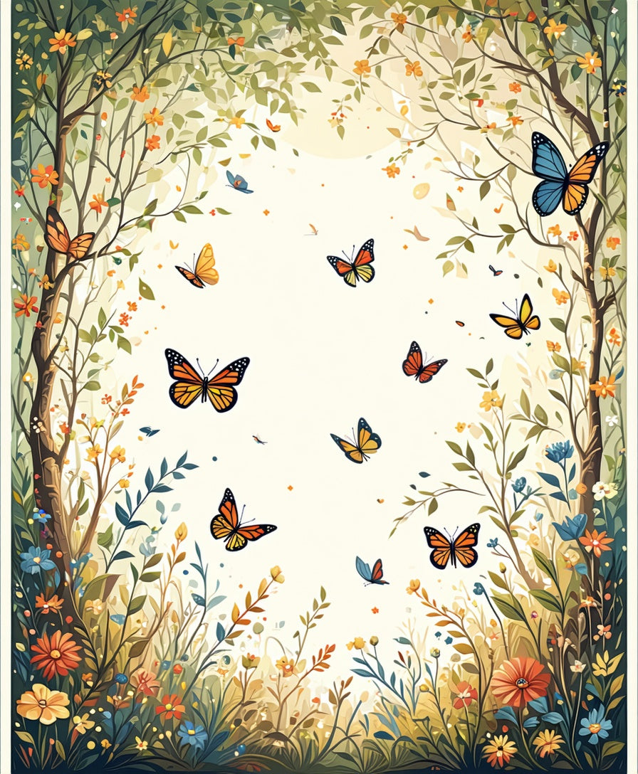 Whimsical Butterflies and Floral Garden Design Rug