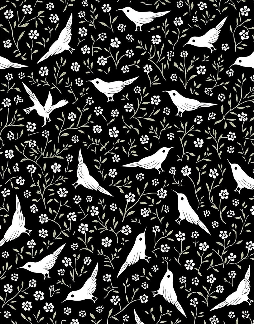 Birds and Blossoms Black Ground Design Rug