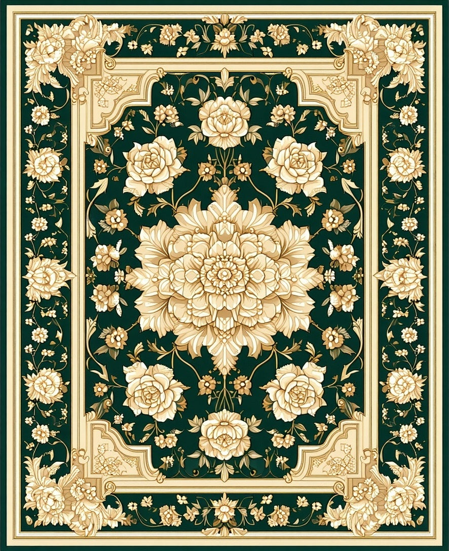 Elegant Floral Medallion Emerald Rug