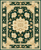 Elegant Floral Medallion Emerald Rug