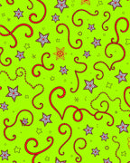 Whimsical Red Swirl Starburst Green Rug