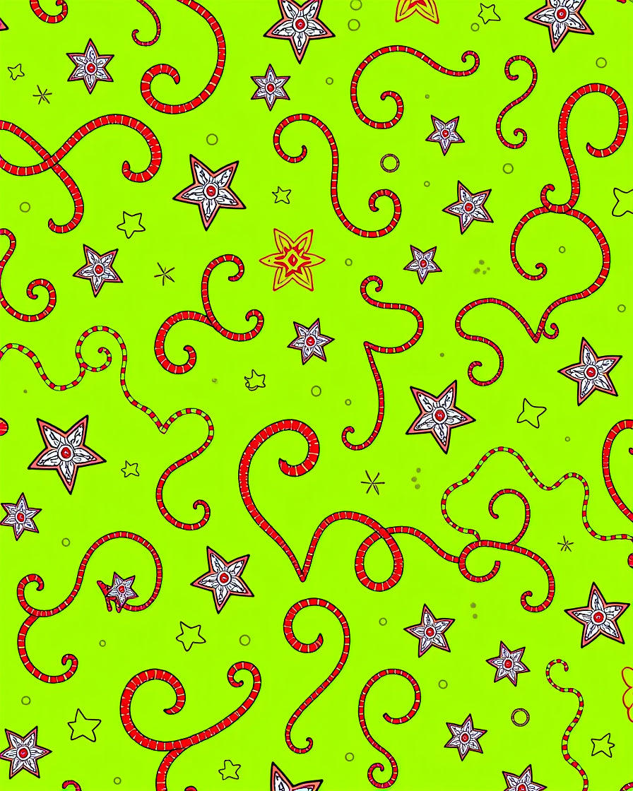Whimsical Red Swirl Starburst Green Rug